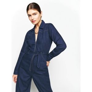 Reformation Olivia Denim Canadian Tuxedo Jumpsuit
